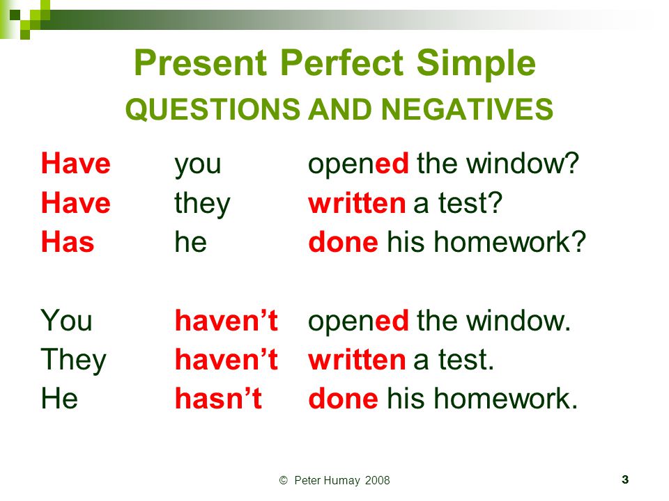 Conversation with present outlet perfect and simple past